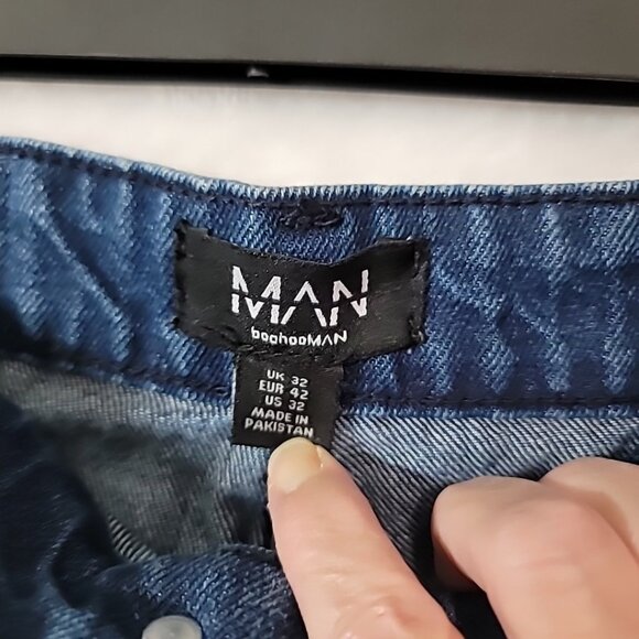 Boohoo Man Mens 32x30 Button Fly Blue Denim Flare Double Zip Panel Jeans - Picture 8 of 16